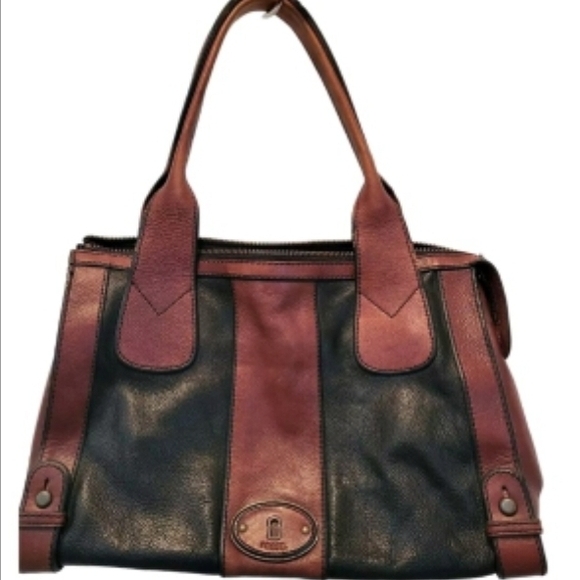 Fossil Women's Handbag Black and Brown Leather Satchel Large - Picture 1 of 12